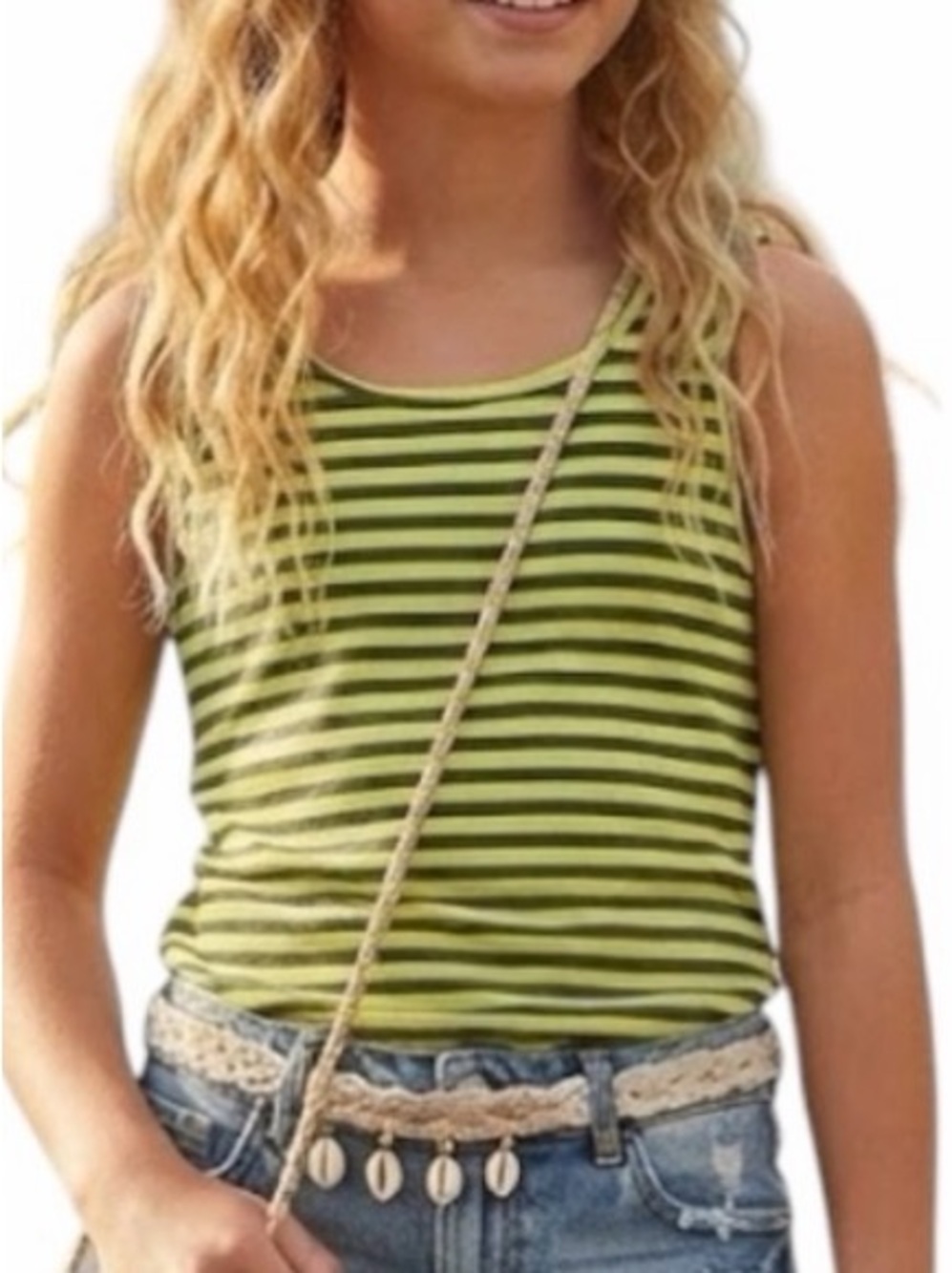 ROXY Girls Green Striped Racerback Tank Top Boho Resortwear Preppy 12Y